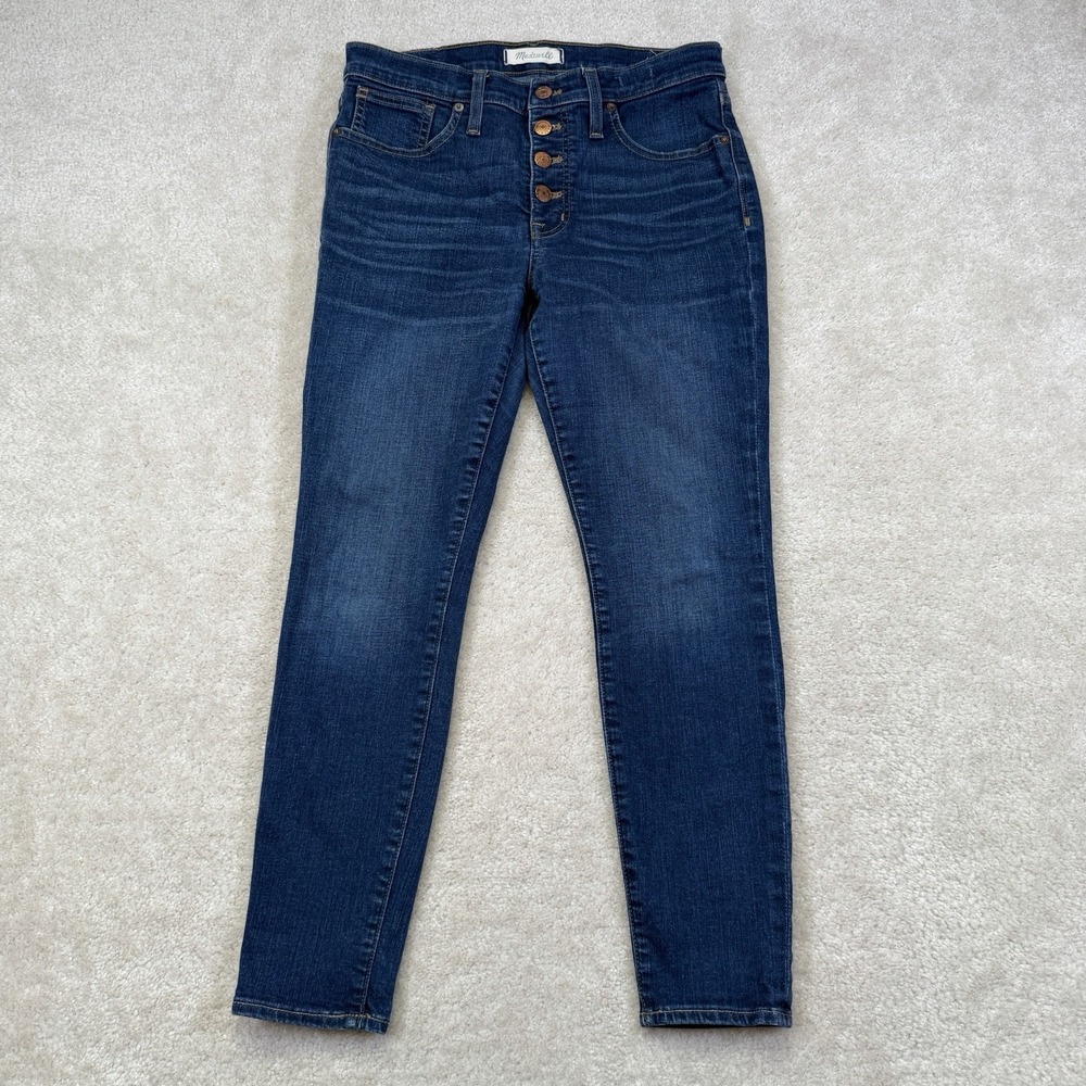 Madewell 9" High Rise Skinny Jeans Women's 28 Petite Blue Dark Wash Button Fly